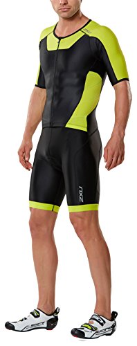 2XU Men's X-Vent Full Zip Trisuit, Black/Lime Punch, X-Large