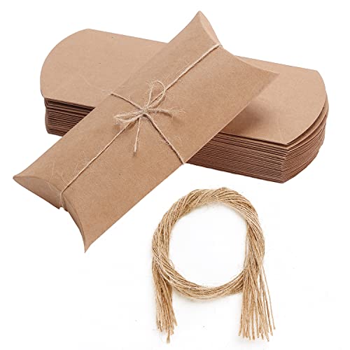 Mr. Pen- Kraft Pillow Boxes, 6.3x3.4x1.3 in, 25 Pack with Jute Twines, Kraft Gift Boxes, Paper Boxes for Gifts, Paper Pillow Candy Box, Pillow Boxes Craft, Favor Gift Boxes, Pillow Gift Boxes