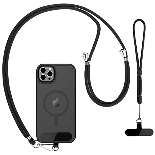 CACOE Cell Phone Lanyard 2 Pack-1× Adjustable Neck Strap,1× Wrist Strap,2× Pads,Universal Crossbody,Multifuctional Compatible with Most Smartphones(Black)