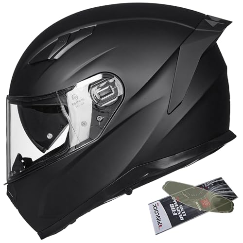 ILM Snowmobile Motorcycle Helmets Full Face with Anti-Fog Pinlock Optional Heated Shield for Cascos para Motos for Men Women DOT Model-129 (Matte Black, M)