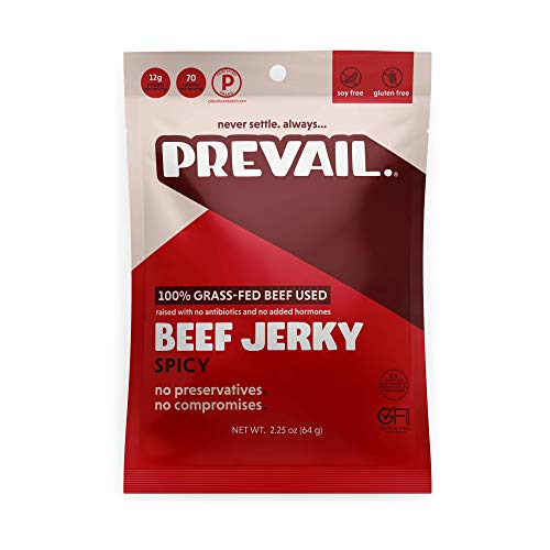 Grass Fed Beef Jerky, by PREVAIL - Spicy - Low Sodium and Gluten Free! | Pack of (3) Bags | | Our Gourmet Jerky is Paleo Certified, Soy Free, Free of Preservatives, and contains no GMO's!