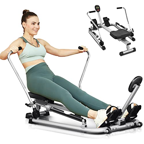 ANCHEER Rowing Machines for Home Use, Hydraulic Rowing Machine Foldable with 12 Resistance Levels & Upgraded LCD Monitor, Comfortable Cushion, Adjustable Resistance