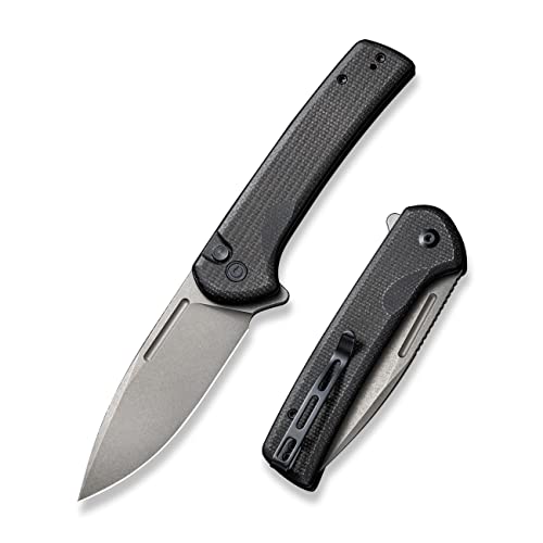 CIVIVI Pocket Knife for EDC, Conspirator Button Lock Folding Knife 3.48' Nitro-V Blade, Black Micarta Handle C21006-1