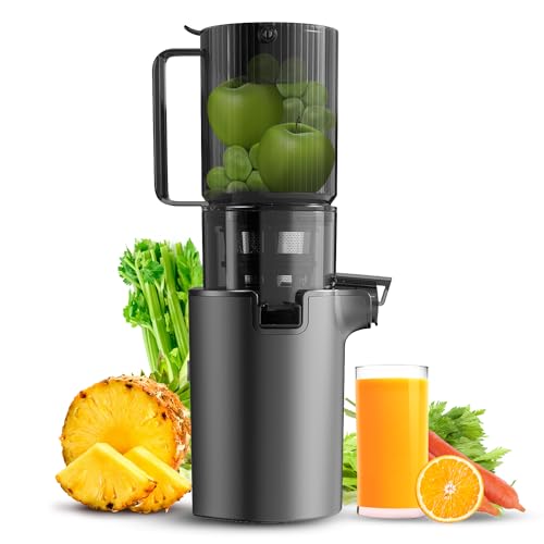 Masticating Juicer Machines, 4.1-inch (104MM) Slow Cold Press Juicer with Extra Wide Feed Chute, Pure Citrus Juicer for Vegetables and Fruits, Easy to Clean with Brush