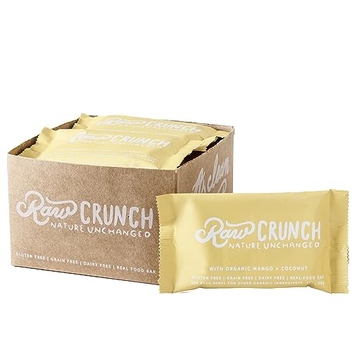 Raw Crunch Bar (Box of 12) - Organic Mango Coconut - Gluten Free, Grain Free, Dairy Free, Low Carb, Low Sugar, Paleo, Plant Based Protein,150 Calorie Real Food Bar