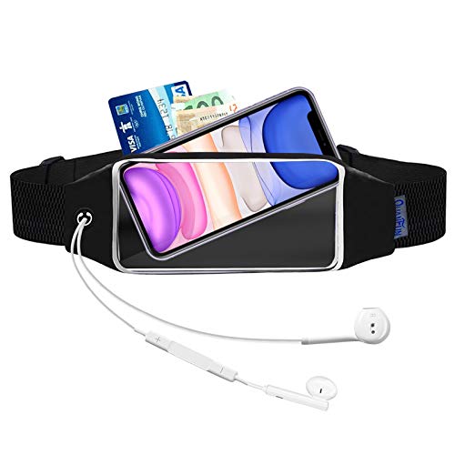 QUANFUN Running Belt for Women Men, Fanny Pack, Belt Bag, Money Belt, Waterproof Workout Waist Pouch Phone Holder with Touchscreen, Gym Running Gift Gear Accessories fits Phones UP to 6.5', Black