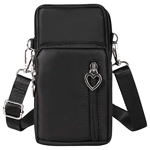 Pxinhui TM Cell Phone Crossbody Bag Purse Zip Wristlet Wallet Sports Armband Mini Shoulder Bag Card Holder (Black)