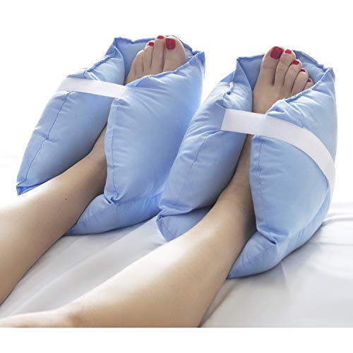 DMI Heel Cushion Protector Pillow, Relieves Pressure from Sores and Ulcers, Adjustable Foot Pillow, Blue, White, Sold as a Set of 2