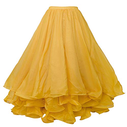 BellyLady Belly Dance Skirt Halloween Tribal Chiffon Tiered Maxi Full Skirt-Yellow
