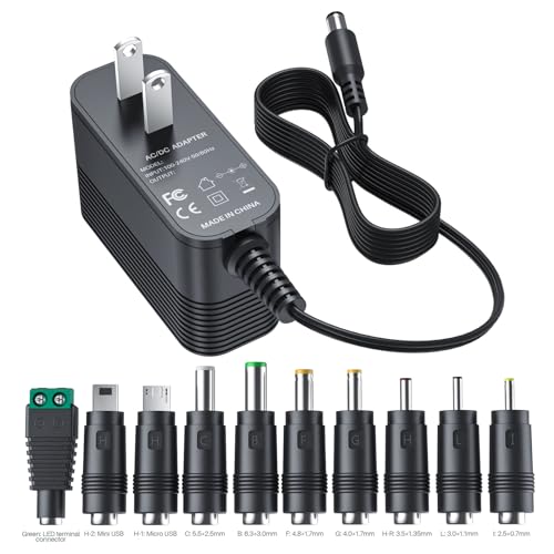 5V 1A Charger Power Cord AC Adapter 5V Power Supply DC for Regulated Switching with 10 Interchangeable Jacks Universal for 100mA 200mA 300mA 350mA 400mA 500mA 600mA 700mA 800mA 850mA 900mA Electronics
