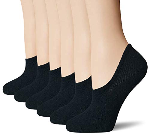 BERING No Show Socks Womens Ankle Thin Footies Low Cut Non Slip Heel for Sneaker Flats Slip On Shoes, Size 9-11, Black, 6 Pairs