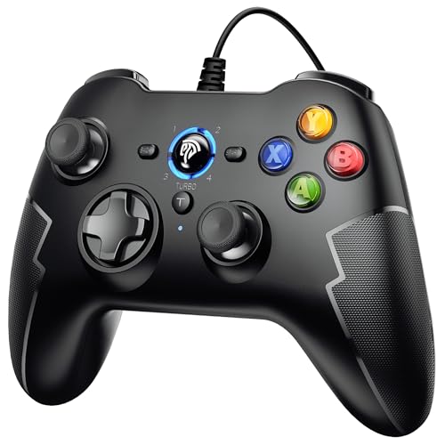 EasySMX Wired Gaming Controller,PC Game Controller Joystick with Dual-Vibration Turbo and Trigger Buttons for Windows PC/ PS3/ Android TV Box/Tesla(Black)