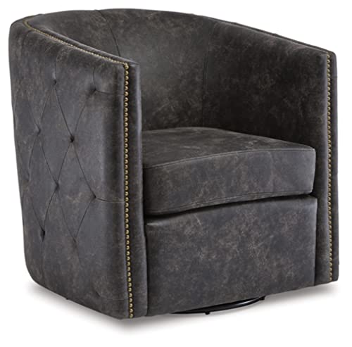 Signature Design by Ashley Brentlow Tufted Barrel Accent Swivel Chair, Distressed Black 8 x 10