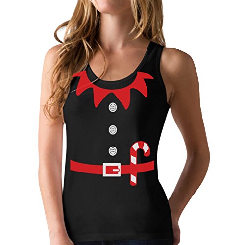 Elf Christmas Tank Top Women Teen Girls Santa's Elves Xmas Racerback Tops Medium Black