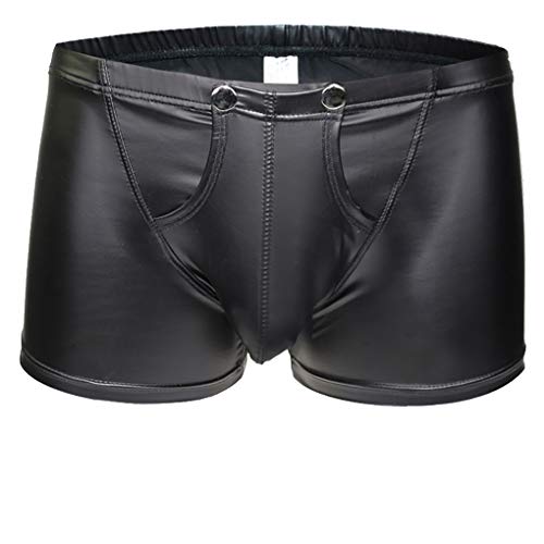 TESOON Mens Imitation Leather Underwear Sexs Boxer Briefs (Medium, BK)