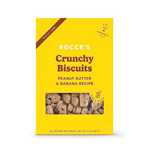 Bocce's Bakery Oven Baked PB & Banana Recipe Treats for Dogs, Wheat-Free Dog Treats, Made with Real Ingredients, Baked in The USA, All-Natural Peanut Butter & Banana Biscuits, 14 oz