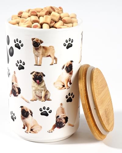 Greenline Goods Premium Dog Treat Ceramic Canister Set – Pug Airtight Canister for Fresh Treats, Ceramic Jar & Containers with Lids, Farmhouse Canisters, Ideal Kitchen Canisters for Countertop
