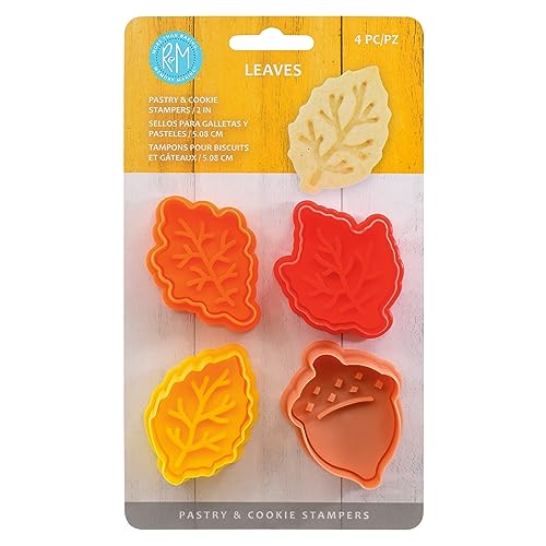 R&M International 0 Leaves 2' Pastry/Cookie/Fondant Stampers, Leaves and Acorn, 4-Piece Set Silver