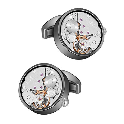 Merit Ocean Movement Cufflinks Steampunk Watch Mens Shirt Vintage Watch Cuff Links Business Wedding Gifts (Silver in The Middle)