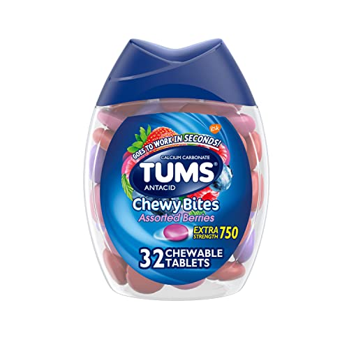 TUMS Chewy Bites Antacid Tablets for Chewable Heartburn & Acid Indigestion Relief, Assorted Berries, 32 Count