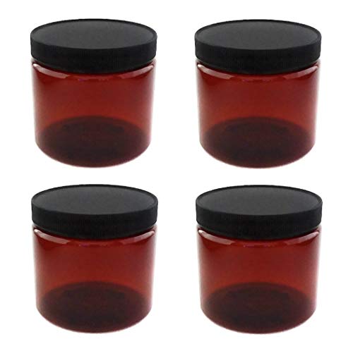 Amber Plastic Jars 16 ounce with Black Lids (4-Pack) Refillable Empty Storage Containers with Lids for Cream, Lotions, Beauty Products, Kitchen, Arts, Crafts Supplies