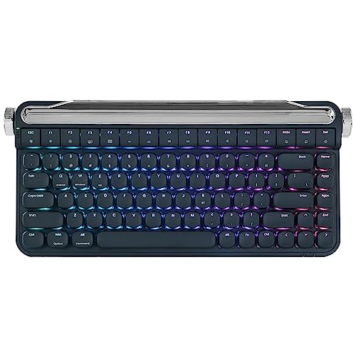 YUNZII B703 Pro Retro Typewriter Keyboard 75% Bluetooth&Wired Hot Swappable Mechanical Gaming Keyboard Round Keys Rotary Knob Integrated Stand for Windows/Mac (Gateron Brown Switch with RGB, Blue)