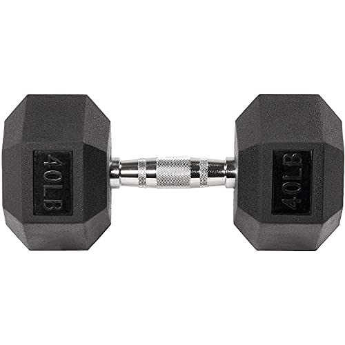 Signature Fitness Rubber Encased Hex Dumbbell, 40LB Single, Black