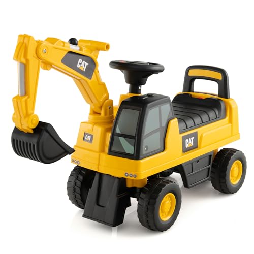 Costzon Ride on Digger, Licensed Caterpillar Excavator Toy w/Rotatable Digging Bucket, Realistic Driver’s Cab, Horn, Hidden Storage Space, Anti-Slip Wheels, Toddler Construction Ride on Car