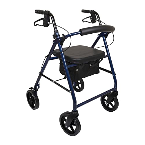 ProBasics Deluxe Aluminum Height Adjustable Foldable Rollator Rolling Walker for Seniors with 8' Wheels, Hand Brakes and Flip Up Padded Seat, 300 lbs. Weight Capacity