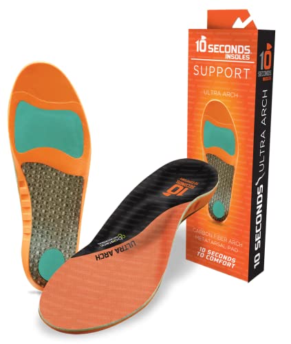 10 Seconds 3810 Ultra Support Poron Insoles Plantar Fasciitis Morton's Neuroma Metatarsalgia Support Anti Fatigue Light Weight Vibration Dampening Carbon Support & Metatarsal Pad M 7/7.5, W 8.5/9