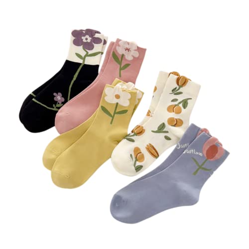 MeganJDesigns Cute Cotton Socks for Women and Girls, 5 Pairs Socks for Sports and Daily Wear (Tulip)