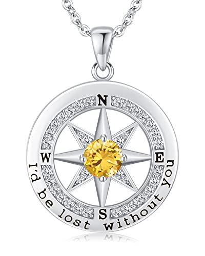 S925 Sterling Silver Necklace for Wife, Women Anniversary Year Gifts Compass Jewelry, Birthday Gift Ideas for Her Girlfriend Woman Necklaces, 18K White Gold November
