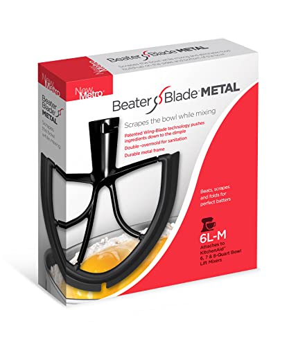 New Metro Design 6L-M Beater Blade METAL, Compatible with KitchenAid 6, 7 and 8 Quart Bowl-Lift Stand Mixers, Black