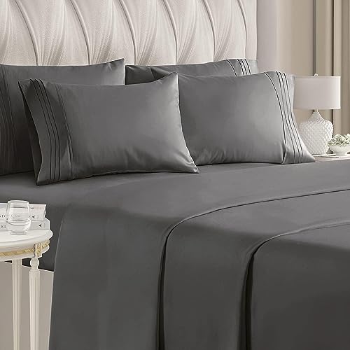 King 6 Piece Sheet Set - Breathable & Cooling Bed Sheets - Hotel Luxury Bed Sheets for Women, Men, Kids & Teens - Bedding w/ Deep Pockets & Easy Fit - Soft & Wrinkle Free - King Dark Grey Sheets