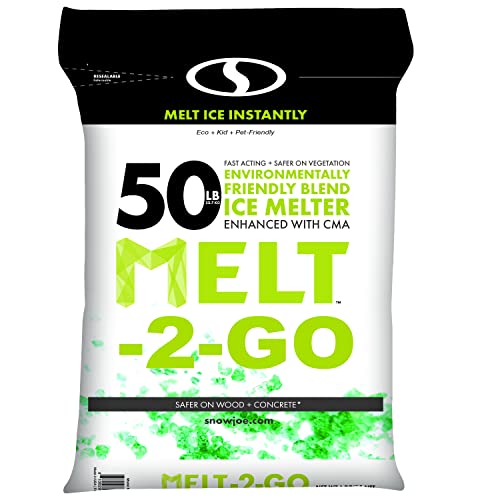 Amazon Exclusive, Snow Joe Melt-2-Go, Ice and Snow Melt, Fast Acting CMA Blended Ice Melter, Effective at Sub Zero -10 Degree Temperature, 50-Pound Bag , Packaging may vary