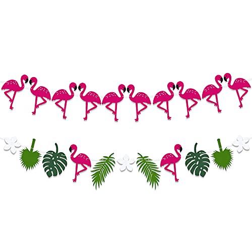KatchOn, Large 10 Feet Felt Flamingo Garland - 2 String, No DIY | Flamingo Banner for Flamingo Party Decorations | Flamingo Birthday Banner for Flamingo Decorations | Flamingo Birthday Decorations