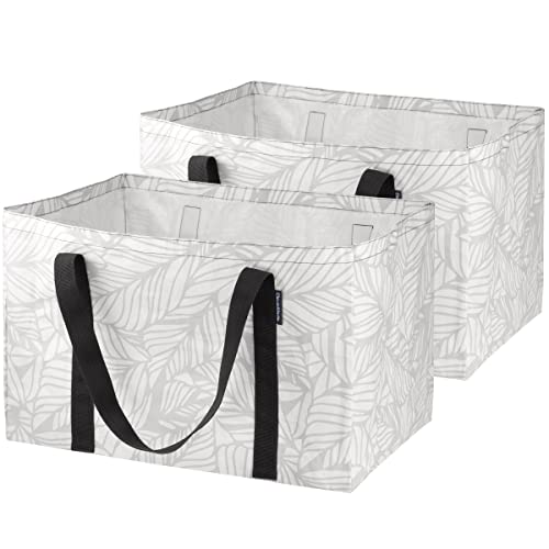 CleverMade 2 Pack Storage Basket, Frakta Shopping Bag, Heavy Duty Multi-Purpose Totes for Moving, Grocery Shopping, and Toting; White Floral