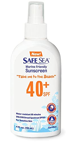 Safe Sea Jellyfish Sting-Blocking Sunscreen, SPF 40+ Spray 4 Fl oz, Waterproof, Biodegradable, Coral Reef-Safe – Body and Face Sunscreen, Anti-Jellyfish and Sea-Lice sting protection.