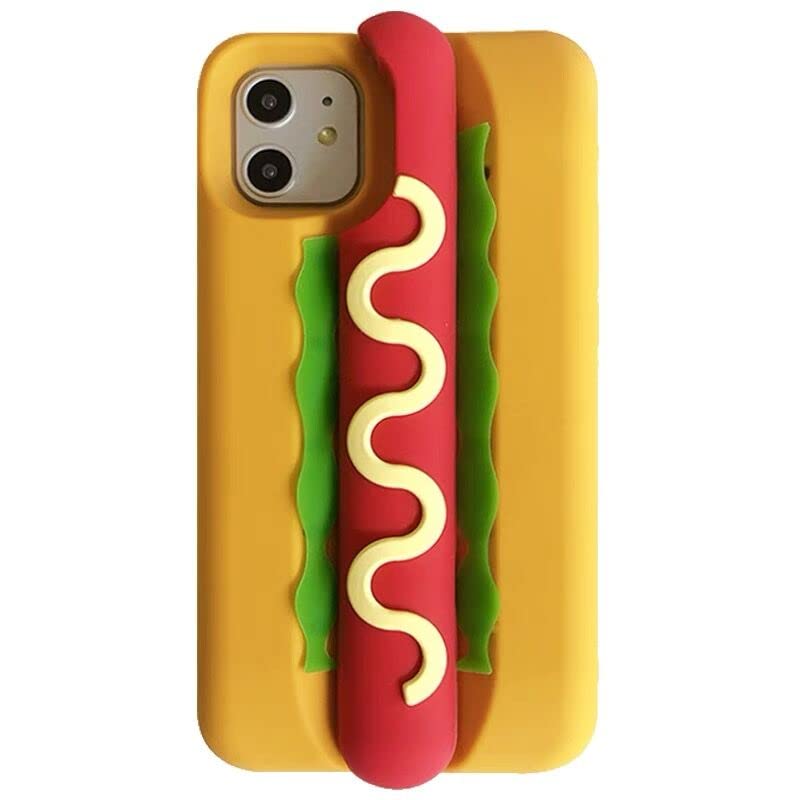 Ultra Thick Soft Silicone Big Hot Dog Case for Apple iPhone 14 13 iPhone13 iPhone14 Huge Hotdog Food Stylish High Fashion Cool Fun Cute Lovely Creative Unique Girls Kids Women Men