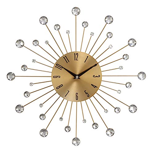 Deco 79 Metal Starburst Wall Clock with Crystal Accents, 15' x 1' x 15', Gold