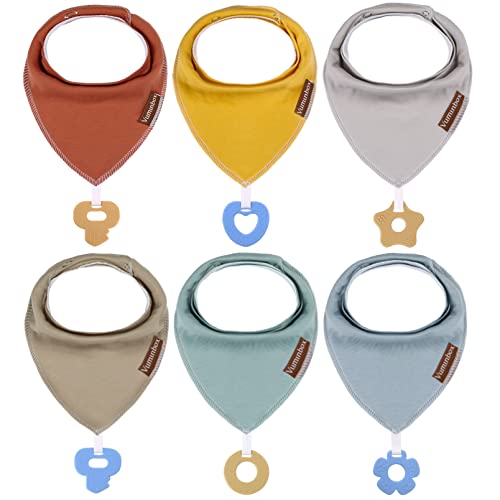 vuminbox Baby Bandana Drool Bibs 6-Pack and Teething Toys 6-Pack Made with 100% Organic Cotton, Absorbent and Soft Unisex (6 Solid Colors)