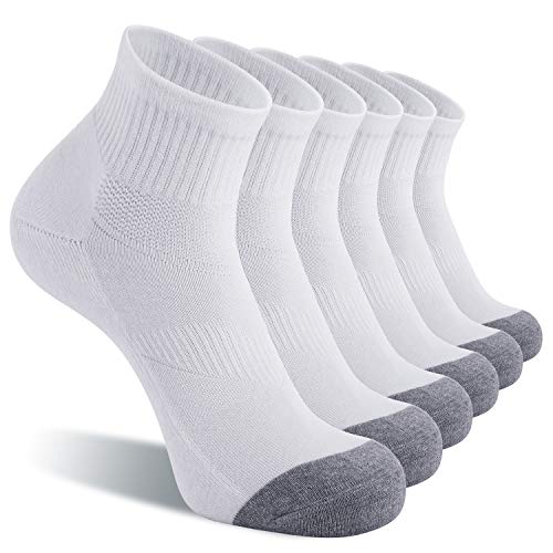 CS CELERSPORT 6 Pack Men's Ankle Socks with Cushion Athletic Running Socks, White, Shoe Size: 7-9