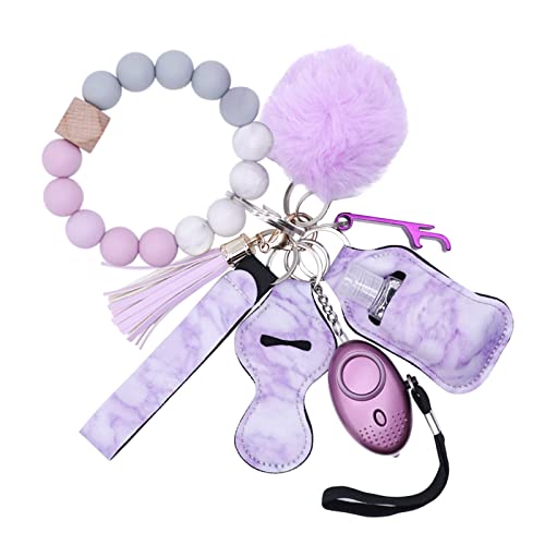 CHPITOS Safety Keychain Full Set for Women, 9PCS Portable Wristlet Key Chain with Personal Alarm for Kids Silicone Car Key Ring Bracelet Keychain