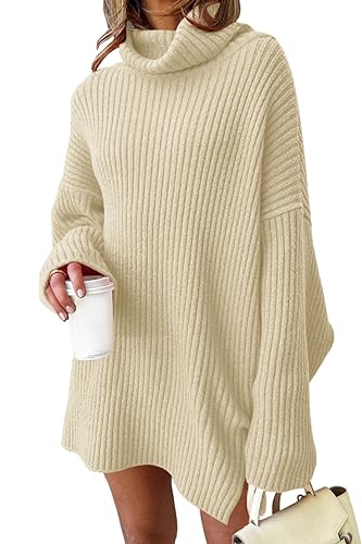EFAN Cream Tan Beige Sweater Dresses Womens Fall Fashion 2023 Clothing Outfits Clothes Cute Ladies Oversized Turtleneck Batwing Cashmere Trendy Pullover Ribbed Knit Tunic