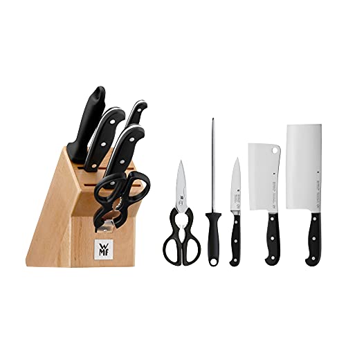 WMF Knife Block 6-Piece Spitzenklasse Plus Performance Cut Knife Made in Germany Forged Special Blade Steel - Stainless Steel Rivets Quality Plastic Handles Knife Block Made of Beech Wood