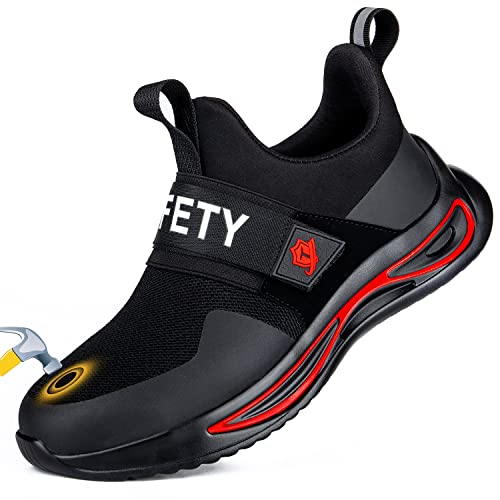 KELODON Steel Toe Shoes for Men Women-Safety Shoes Lightweight Indestructible Shoes,Black,Size 13.5 Men/14.5 Women