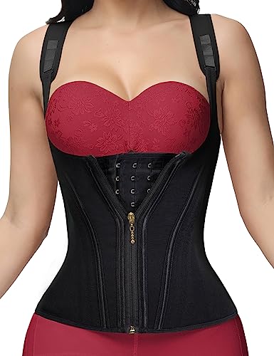 SHAPSHE Waist Trainer for Women, Tummy Control Sports Girdle, Workout Body Shaper with Adjustable Shoulder Strap Black