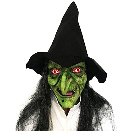 Goosacyon Old Woman Witch Mask, Halloween Costume Mask with Hair and Hat Creepy Scary Party Cosplay Prop Old Witch Dress Up Mask for Halloween Party, 210714TW03-10572-2242105751, Black, Medium