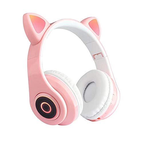 Docooler RGB Cat Ear Gaming Noise Canceling Headphones Wireless 5.0 Foldable Gaming Pink Over-Ear Headset with Stereo Hi-Fi Sound, Built-in Mic & TF Card Play/Wired Mode Fit Girls, PC, Gaming, Gifts