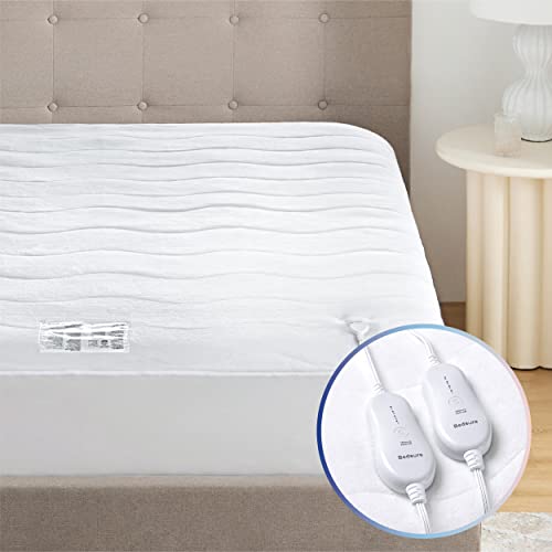 Bedsure Heated Mattress Pad Queen - Dual Controller Electric Bed Warmer and 4 Heat Settings, Coral Fleece with 10 Hour Timer Auto Shut Off (Queen, 60'x80')